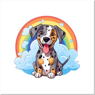 Cute Catahoula Leopard Dog Rainbow Cloud Kawaii Dog Happy Puppy Posters and Art